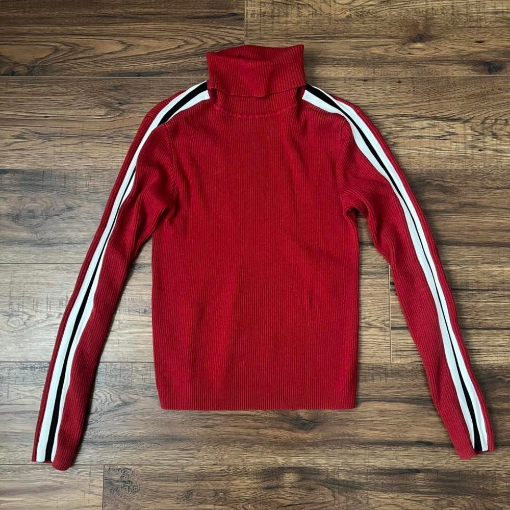 Brandy Melville Red Ribbed Turtleneck Top Y2K Racing Stripe Sweater Skater Small